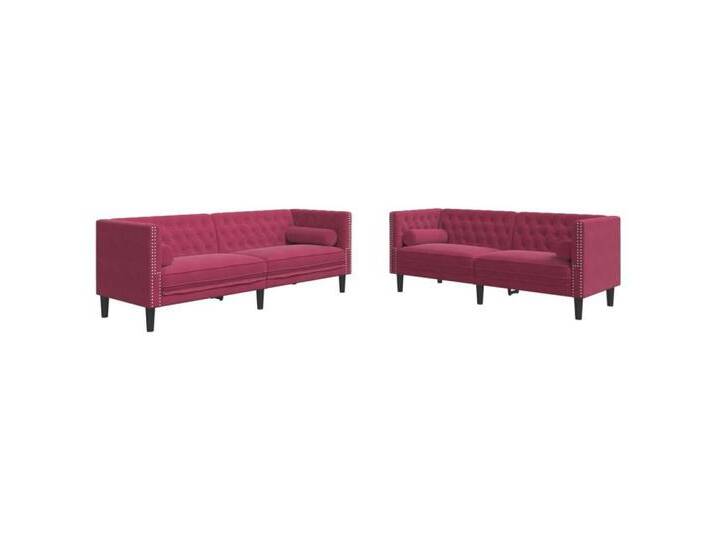 vidaXL Sofa 2-tlg. Chesterfield-Sofa-Set mit Nackenrollen Rot Samt, rot, 2-seater + 3-seater, Weinrot von vidaXL