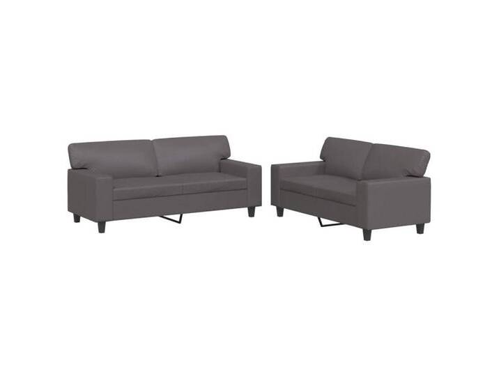 vidaXL Sofa 2-tlg. Sofagarnitur Grau Kunstleder, grau, with cushions, Grau von vidaXL