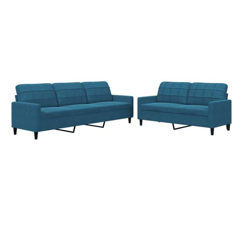 vidaXL Sofa 2-tlg. Sofagarnitur mit Kissen Blau Samt von vidaXL