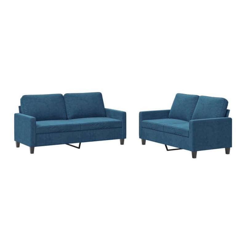 vidaXL Sofa 2-tlg. Sofagarnitur mit Kissen Blau Samt von vidaXL