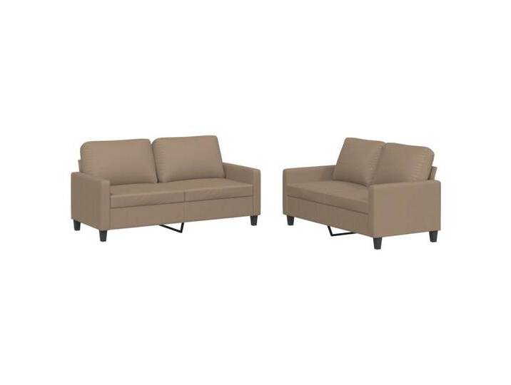 vidaXL Sofa 2-tlg. Sofagarnitur mit Kissen Cappuccino-Braun Kunstleder, with cushions, Cappuccino von vidaXL
