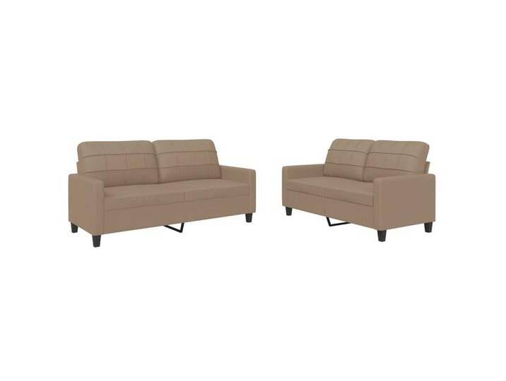 vidaXL Sofa 2-tlg. Sofagarnitur mit Kissen Cappuccino-Braun Kunstleder, with cushions, Cappuccino von vidaXL