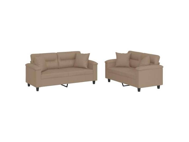 vidaXL Sofa 2-tlg. Sofagarnitur mit Kissen Cappuccino-Braun Kunstleder, with pillows, Cappuccino von vidaXL