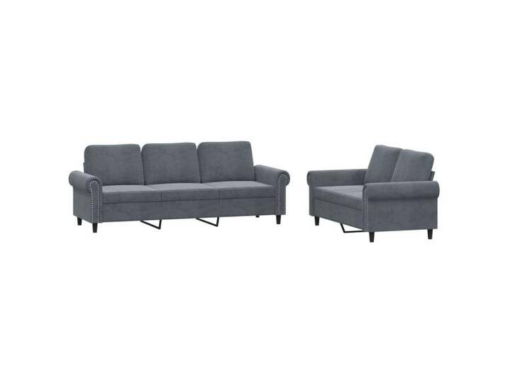 vidaXL Sofa 2-tlg. Sofagarnitur mit Kissen Dunkelgrau Samt, grau, without footstool, Grau von vidaXL