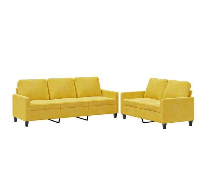 vidaXL Sofa 2-tlg. Sofagarnitur mit Kissen Gelb Samt von vidaXL