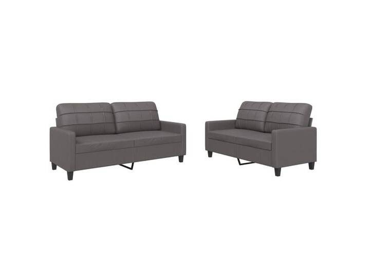 vidaXL Sofa 2-tlg. Sofagarnitur mit Kissen Grau Kunstleder, grau, Mit Kissen, Grau von vidaXL
