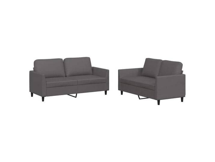 vidaXL Sofa 2-tlg. Sofagarnitur mit Kissen Grau Kunstleder, grau, with cushions, Grau von vidaXL