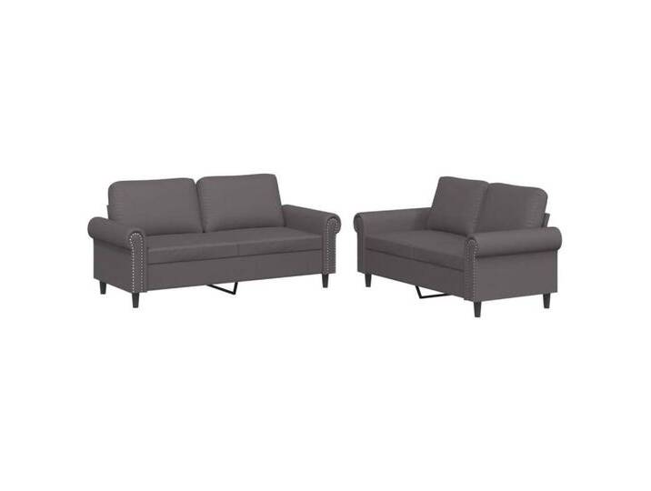 vidaXL Sofa 2-tlg. Sofagarnitur mit Kissen Grau Kunstleder, grau, without footstool, Grau von vidaXL