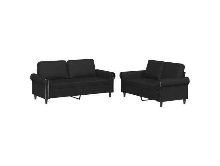 vidaXL Sofa 2-tlg. Sofagarnitur mit Kissen Schwarz Kunstleder, schwarz, Ohne Fußhocker, Schwarz von vidaXL