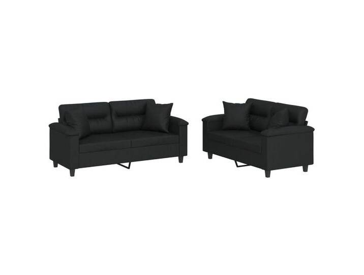 vidaXL Sofa 2-tlg. Sofagarnitur mit Kissen Schwarz Kunstleder, schwarz, with pillows, Schwarz von vidaXL