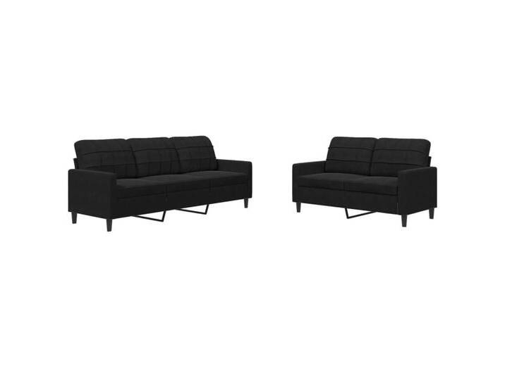 vidaXL Sofa 2-tlg. Sofagarnitur mit Kissen Schwarz Samt, schwarz, without footstool, Schwarz von vidaXL