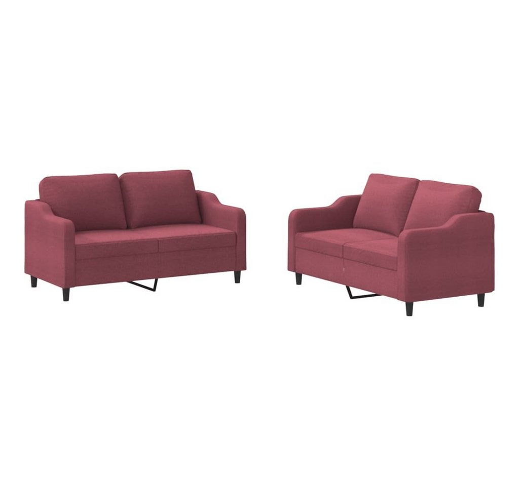 vidaXL Sofa 2-tlg. Sofagarnitur mit Kissen Weinrot Stoff von vidaXL