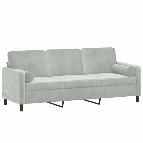 vidaXL Sofa 3 Sitzer, Couch mit Zierkissen, Liegesofa für Wohnzimmer, Polstersofa Sessel Relaxsofa Loungesofa Relaxcouch, Hellgrau Samt von vidaXL