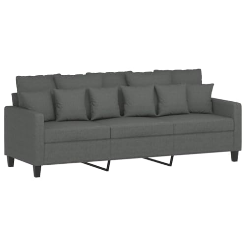 vidaXL Sofa 3-Sitzer, Loungesofa Couch mit Armlehnen Rückenkissen, Wohnzimmersofa Designsofa Metallgestell, Sitzmöbel Dreisitzer, Dunkelgrau Stoff von vidaXL