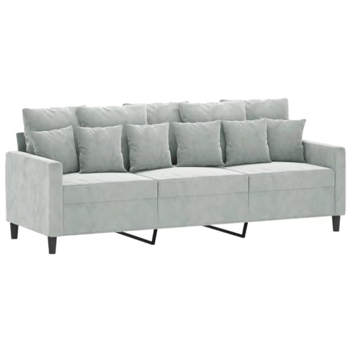 vidaXL Sofa 3-Sitzer, Loungesofa Couch mit Armlehnen Rückenkissen, Wohnzimmersofa Designsofa Metallgestell, Sitzmöbel Dreisitzer, Hellgrau Samt von vidaXL
