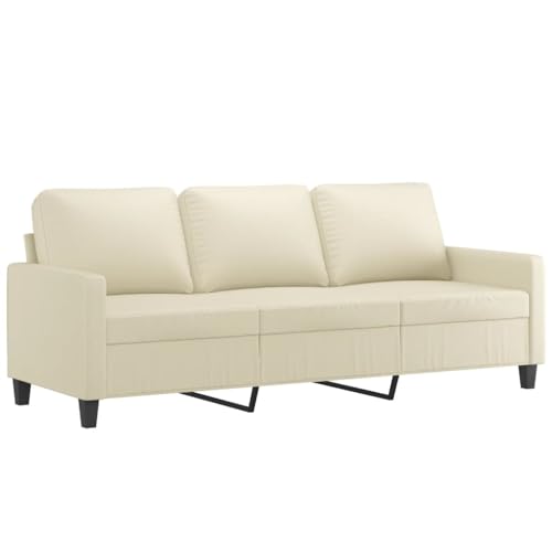 vidaXL Sofa 3-Sitzer, Loungesofa Couch mit Armlehnen Rückenkissen, Wohnzimmersofa Designsofa Metallgestell, Sitzmöbel Dreisitzer, Modern, Creme Kunstleder von vidaXL