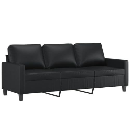 vidaXL Sofa 3-Sitzer, Loungesofa Couch mit Armlehnen Rückenkissen, Wohnzimmersofa Designsofa Metallgestell, Sitzmöbel Dreisitzer, Modern, Schwarz Kunstleder von vidaXL