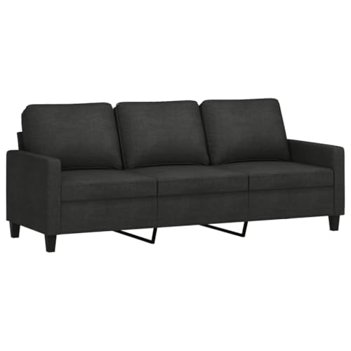 vidaXL Sofa 3-Sitzer, Loungesofa Couch mit Armlehnen Rückenkissen, Wohnzimmersofa Designsofa Metallgestell, Sitzmöbel Dreisitzer, Schwarz Stoff von vidaXL