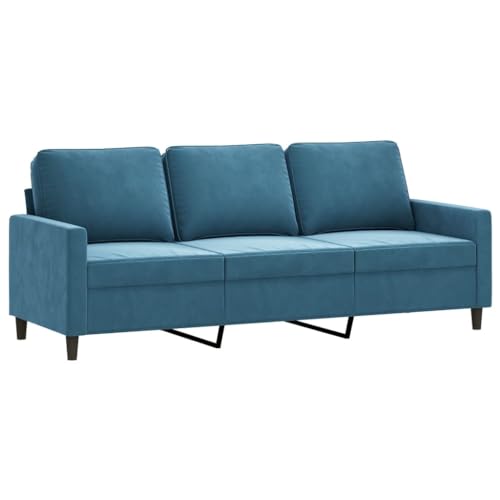 vidaXL Sofa 3-Sitzer, Loungesofa Couch mit Armlehnen Rückenkissen, Wohnzimmersofa Designsofa mit Metallgestell, Sitzmöbel Dreisitzer, Blau Samt von vidaXL