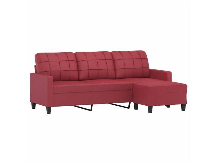 vidaXL Sofa 3-Sitzer-Sofa mit Hocker Weinrot 180 cm Kunstleder, rot, Weinrot von vidaXL