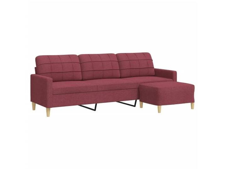 vidaXL Sofa 3-Sitzer-Sofa mit Hocker Weinrot 210 cm Stoff, rot, Weinrot von vidaXL