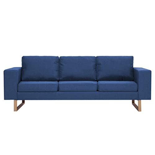 vidaXL Sofa 3-Sitzer mit Rückenkissen Sitzkissen Design Loungesofa Polstersofa Couch Lounge Stoffsofa Sitzmöbel Wohnzimmer Stoff Holzrahmen Blau von vidaXL