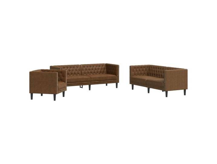 vidaXL Sofa 3-tlg. Chesterfield-Sofa-Set Braun Kunstleder Wildleder-Optik, braun, Sessel + 2-Sitzer + 3-Sitzer, Braun von vidaXL