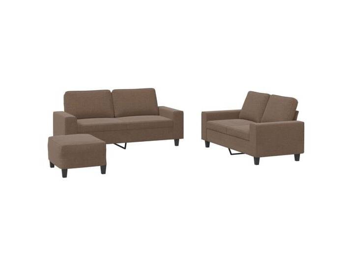 vidaXL Sofa 3-tlg. Sofagarnitur Braun Stoff, braun, with cushions & footstool, Braun von vidaXL