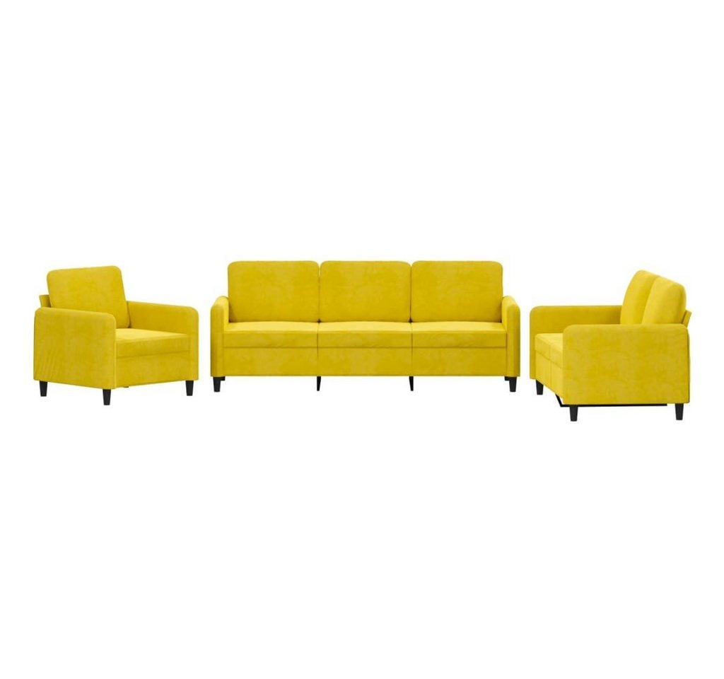 vidaXL Sofa 3-tlg. Sofagarnitur Gelb Samt von vidaXL