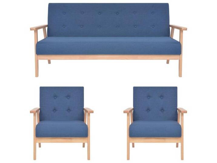 vidaXL Sofa 3-tlg. Sofagarnitur Stoff Blau, blau, 2x Sessel + 3-Sitzer, Blau von vidaXL