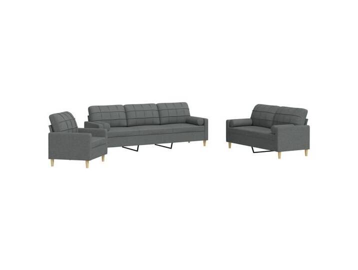 vidaXL Sofa 3-tlg. Sofagarnitur mit Dekokissen Dunkelgrau Stoff, grau, mit Kissen, Dunkelgrau von vidaXL