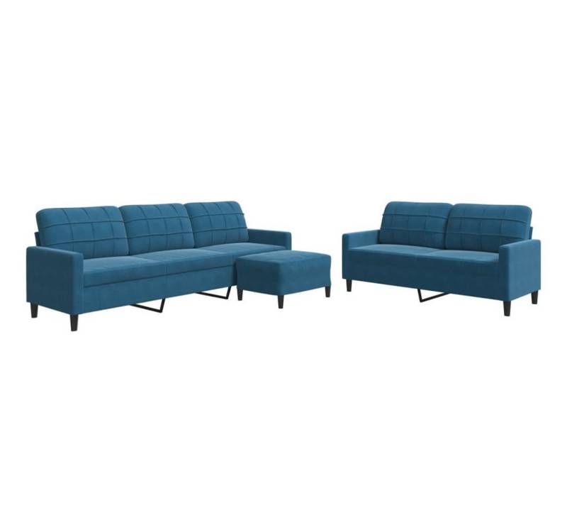 vidaXL Sofa 3-tlg. Sofagarnitur mit Kissen Blau Samt von vidaXL