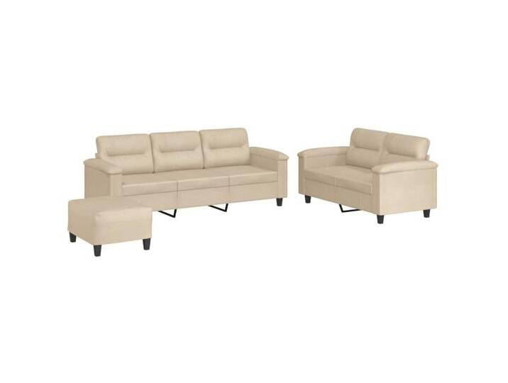 vidaXL Sofa 3-tlg. Sofagarnitur mit Kissen Creme Mikrofasergewebe, with footstool, Creme von vidaXL