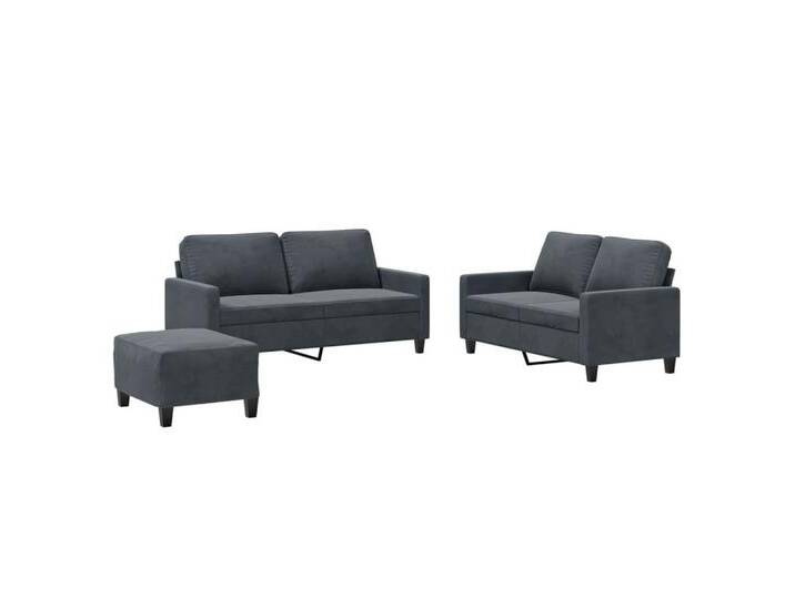 vidaXL Sofa 3-tlg. Sofagarnitur mit Kissen Dunkelgrau Samt, grau, with cushions & footstool, Dunkelgrau von vidaXL