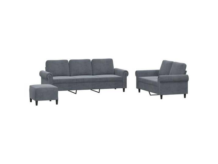 vidaXL Sofa 3-tlg. Sofagarnitur mit Kissen Dunkelgrau Samt, grau, with footstool, Grau von vidaXL