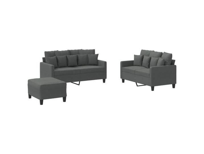 vidaXL Sofa 3-tlg. Sofagarnitur mit Kissen Dunkelgrau Stoff, grau, with cushions & footstool, Dunkelgrau von vidaXL