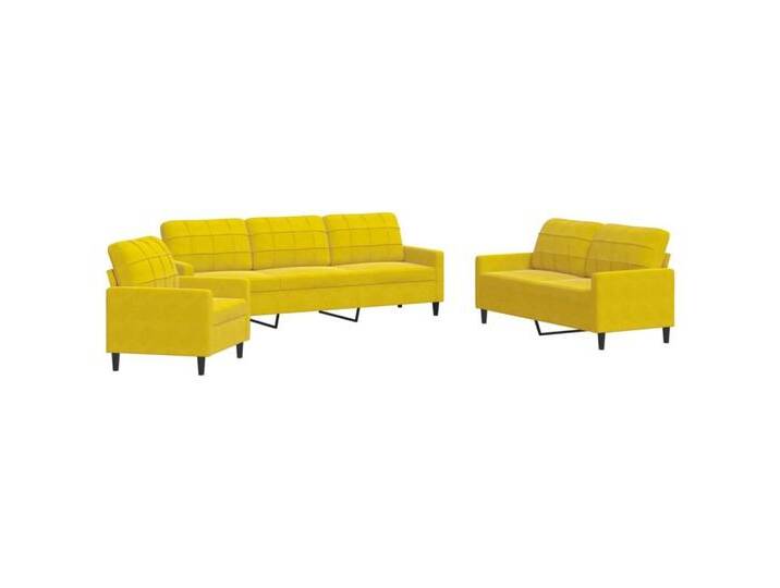vidaXL Sofa 3-tlg. Sofagarnitur mit Kissen Gelb Samt, gelb, without footstool, Gelb von vidaXL