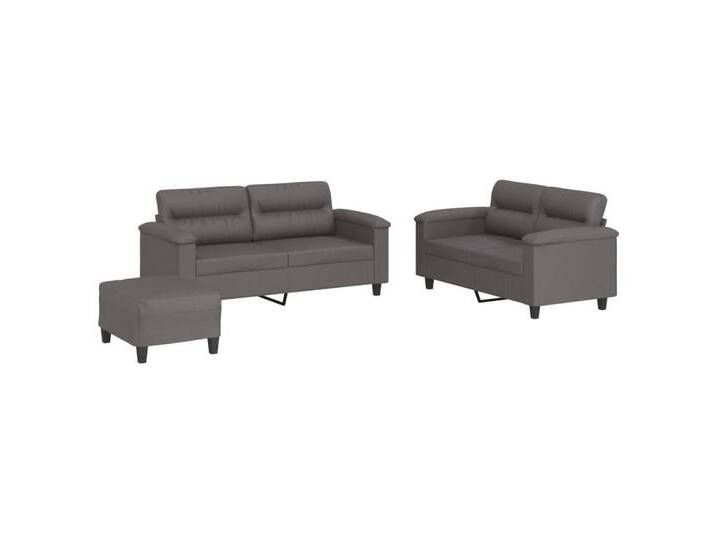 vidaXL Sofa 3-tlg. Sofagarnitur mit Kissen Grau Kunstleder, grau, with footstool, Grau von vidaXL