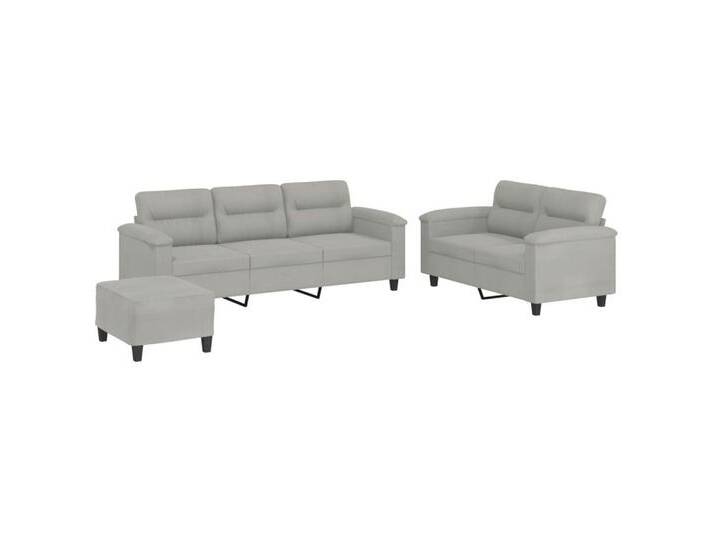vidaXL Sofa 3-tlg. Sofagarnitur mit Kissen Hellgrau Mikrofasergewebe, grau, with footstool, Hellgrau von vidaXL