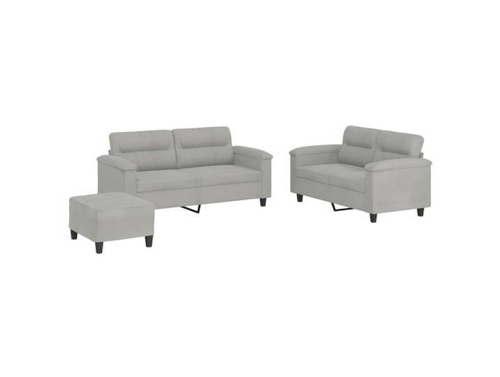 vidaXL Sofa 3-tlg. Sofagarnitur mit Kissen Hellgrau Mikrofasergewebe, grau, with footstool, Hellgrau von vidaXL