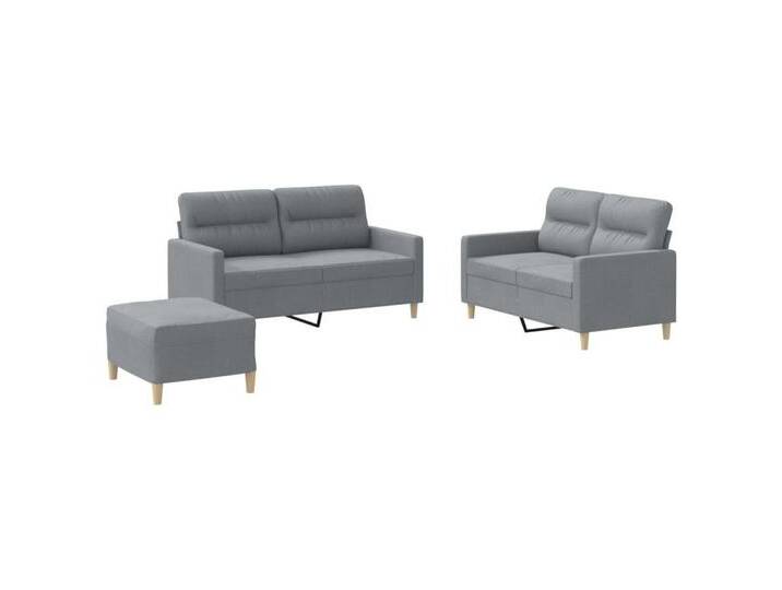 vidaXL Sofa 3-tlg. Sofagarnitur mit Kissen Hellgrau Stoff, grau, with cushions & footstool, Hellgrau von vidaXL