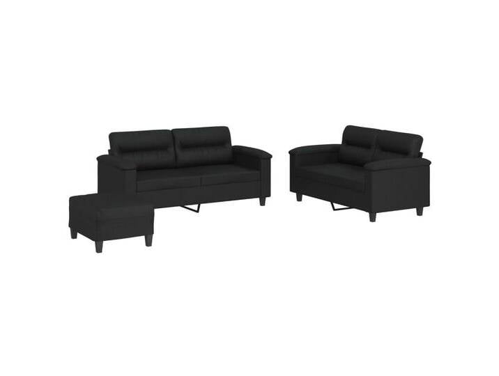 vidaXL Sofa 3-tlg. Sofagarnitur mit Kissen Schwarz Kunstleder, schwarz, with footstool, Schwarz von vidaXL