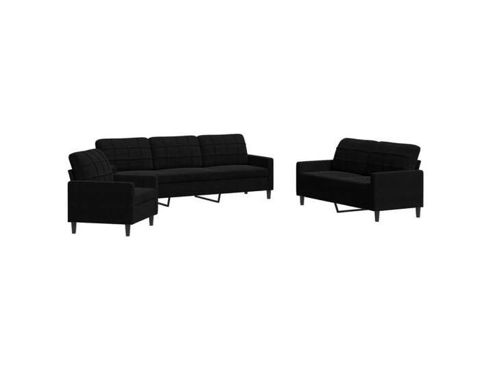 vidaXL Sofa 3-tlg. Sofagarnitur mit Kissen Schwarz Samt, schwarz, without footstool, Schwarz von vidaXL