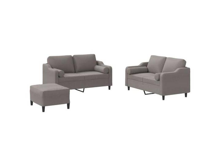 vidaXL Sofa 3-tlg. Sofagarnitur mit Kissen Taupe Stoff, with pillows & footstool, Taupe von vidaXL