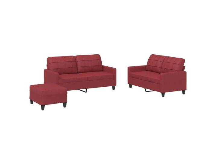 vidaXL Sofa 3-tlg. Sofagarnitur mit Kissen Weinrot Kunstleder, rot, Mit Kissen & Fußhocker, Weinrot von vidaXL