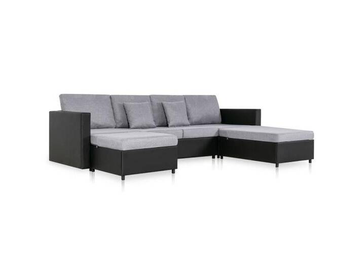 vidaXL Sofa 4-Sitzer Ausziehbares Schlafsofa Kunstleder Schwarz, grau schwarz, Schwarz und Hellgrau  von vidaXL