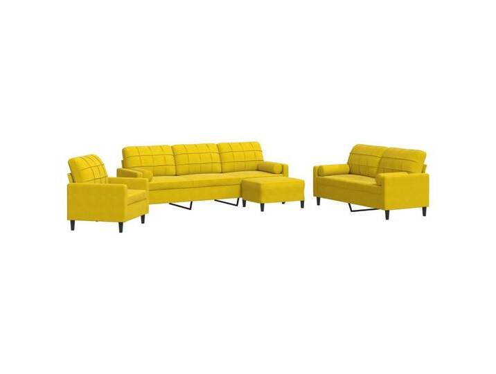 vidaXL Sofa 4-tlg. Sofagarnitur mit Kissen und Nackenrollen Gelb Samt, gelb, with pillows & footstool, Gelb von vidaXL