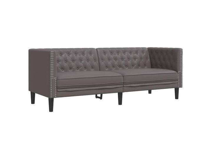 vidaXL Sofa Chesterfield-Sofa 3-Sitzer Grau Kunstleder, grau, 3-Sitzer, Grau von vidaXL