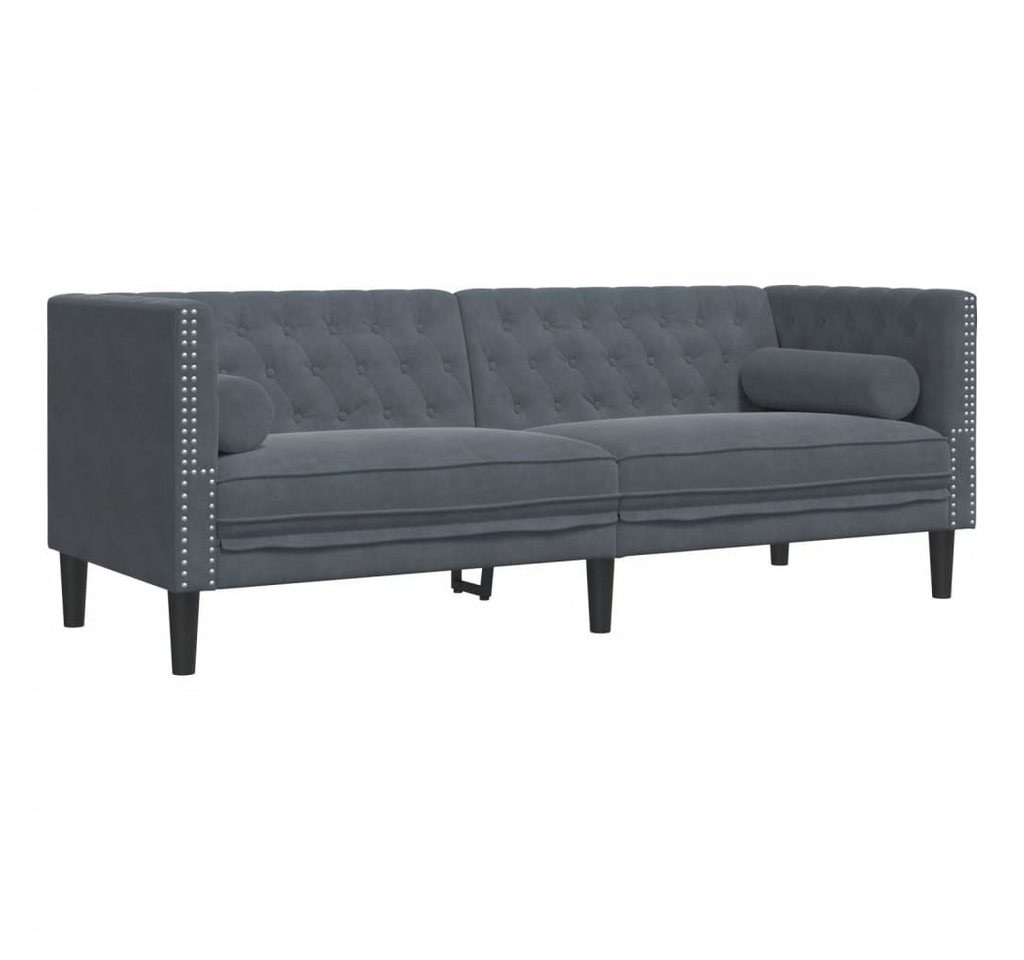 vidaXL Sofa Chesterfield-Sofa mit Nackenrollen 3-Sitzer Dunkelgrau Samt von vidaXL
