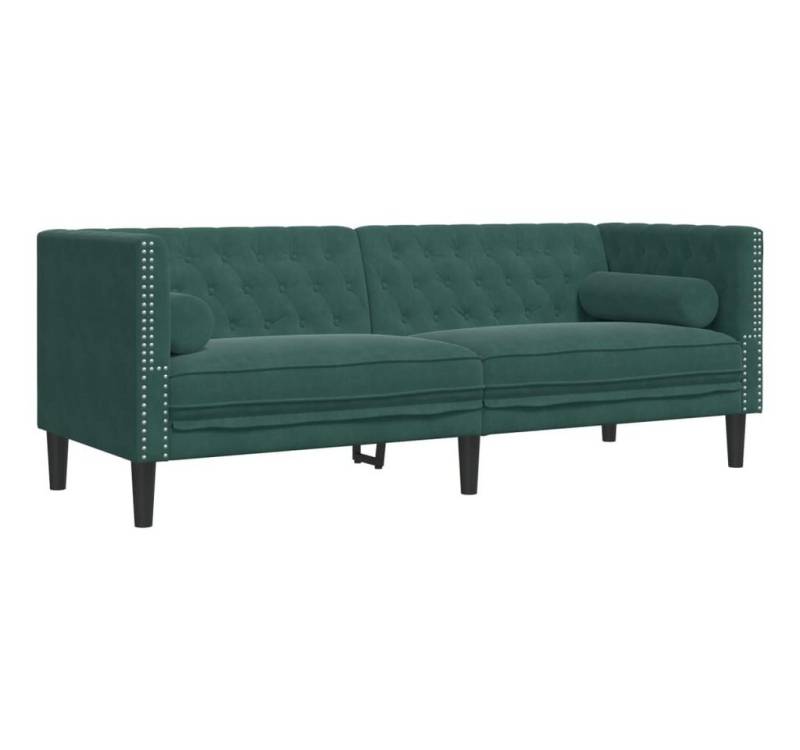 vidaXL Sofa Chesterfield-Sofa mit Nackenrollen 3-Sitzer Dunkelgrün Samt von vidaXL